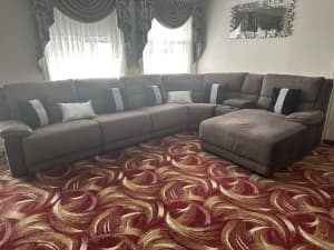 Fabric Corner Lounge with Inbuilt Recliners