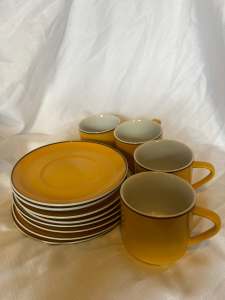 Kelco Fine Porcelain Japan Cup, Saucer and Dessert Plate Set x4 Yellow