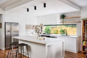 kitchen cabinets ( L-shape with an island )