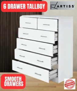 6 Drawers Tallboy Cabinet White - Limited Stock