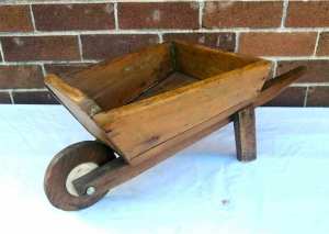 Cute small vintage wooden wheelbarrow - garden prop/bookcase/storage