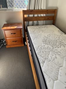 Single bed, mattress, side table SOLD pending 