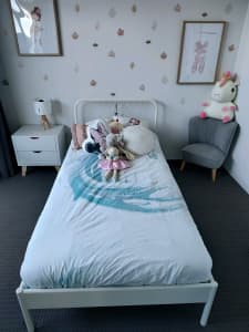 Ikea single metal bed frame NESSTUN, slats and mattress 