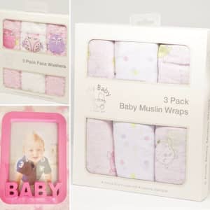 Baby Girl Bundle - Muslin Wraps, Face Washers & Photo Frame