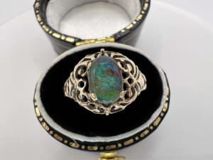 Antique Opal 9ct Solid Gold Filigree Ring 