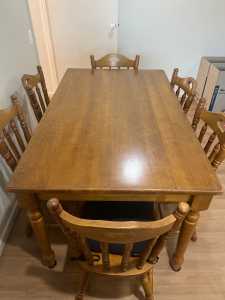 Solid timber dining table and 6 chairs. Pickup Samford Village.