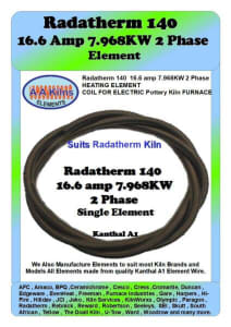 Radatherm 140 16.6 Amp 7.968KW 2 Phase Kiln Element