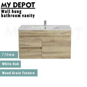 My Depot 750mm Wall Hung Bathroom Vanity Storage White Oak On Sale
