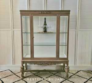 1940s JACOBEAN REVIVAL glass display cabinet