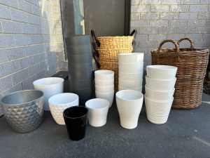 Indoor Plant Pots - Various - Plastic, Ceramic, Concrete, Baskets USED