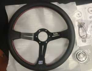 NEW NARDI DEEP DISH STEERING WHEEL PERFORATED LEATHER STITCHING 350mm