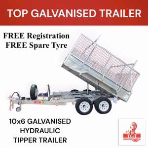 10x6 Hydraulic Tipper Trailer Galvanised FREE Registration, FREE Spare