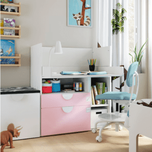 Stylish Study Desk (White Pale Pink/With 3 Drawers)
