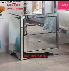 NEW Large mirrored bedside tables 2drawer clear or smoked colour
