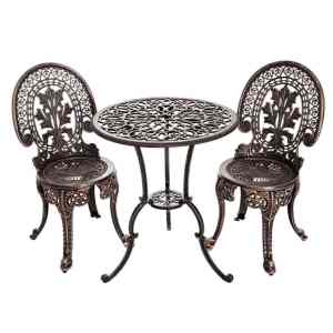 Gardeon 3PC Patio Furniture Outdoor Bistro Set Dining Chairs Aluminiu