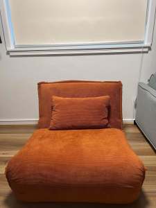 Orange fold out arm chair sofa bed