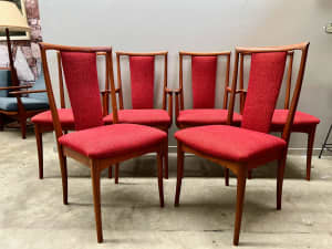 Restored Mid Century Parker Teak High Back Dining Chairs 