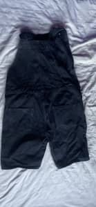 Black denim overalls, short leg size 34” waist