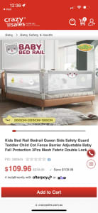 Baby/Toddler Bed Rail for Queen Bed