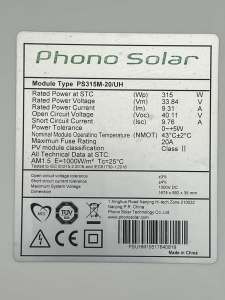 315w phono solar panels size 1675 x 992 x 35 mm