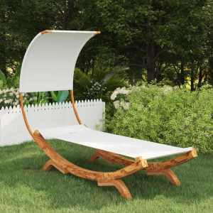 Outdoor Lounge Bed with Canopy 100x200x126 cm Solid Bent Wood Cre...