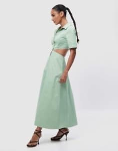 Mossman Wanderlust Dress Cutout Midi Shirt Cotton Blend Green Size 10