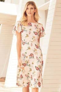 NWT Floral Dress SZ 16 - Rose Print Jacquard Dress with Fluted Sleeve