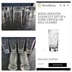 Royal Doulton Lunar cut crystal hi-ball glasses 6 set, like New!!!