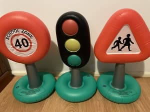 Toy inflatable traffic signs and light