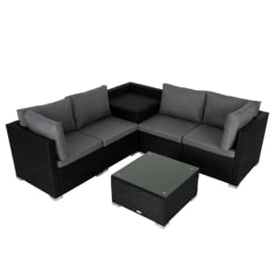 6PCS Outdoor Modular Lounge Sofa - Black