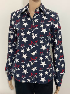 TOMMY HILFIGER Womens Long Sleeve Button Up SHIRT Blouse Stars Size 4