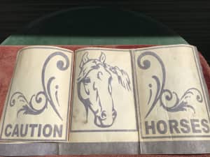HORSE - TRAILER STICKERS, BRIDLE, STRAP, BACK PACK & PICTURE