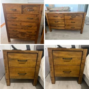 Solid Wood Chest of Drawers, Tallboy and 2x side Drawers