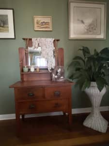 Antique three drawer dresser with mirror