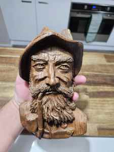 Hand Carved Wooden Man with Pipe