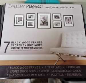 7 pce black wood picture frames