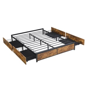 Metal Bed Frame Mattress Base Platform Wooden 4 Drawers Queen...
