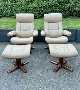 Gorgeous PAIR of IMG Leather Swivel Recliner Armchairs Chairs & Stools