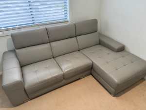 3 Seater Light Grey Immaculate Leather Lounge and Chaise