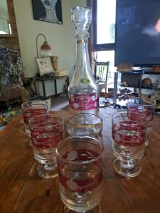 Antique/vintage glass carafe set