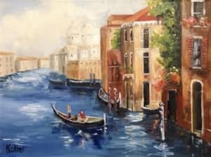 Small Urban Landscape Painting, European Venice Italy, Art Decor