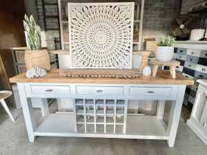 Wooden sideboard hall table console with wine rack $525