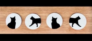 Hand Painted Ceramic Coasters - Cat design 🐈‍⬛