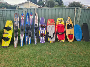 Water skis, wakeboard, knee boards, wakesurf board, skim boards 