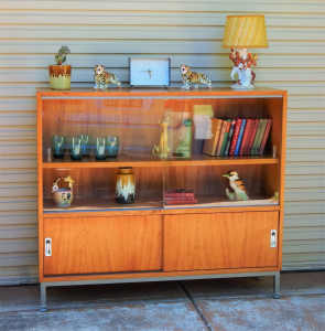 Vintage Mid Century Wooden Teak Display Storage Cabinet