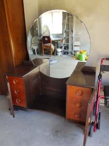 Vintage Antique Dresser with Round Mirror