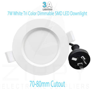 7W White Tri Color Dimmable SMD LED Downlight 70-80mm Cutout 