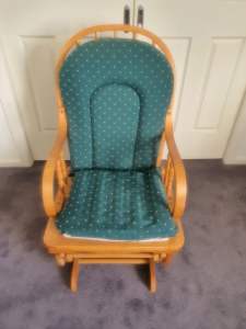 Wooden Rocking Chair with Green Upholstery