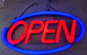 Open sign LED 54cm X 30cm oval shape with hanging chains