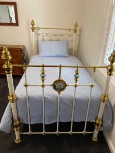 Antique Cast Iron &Brass King Single Bed circa 1880